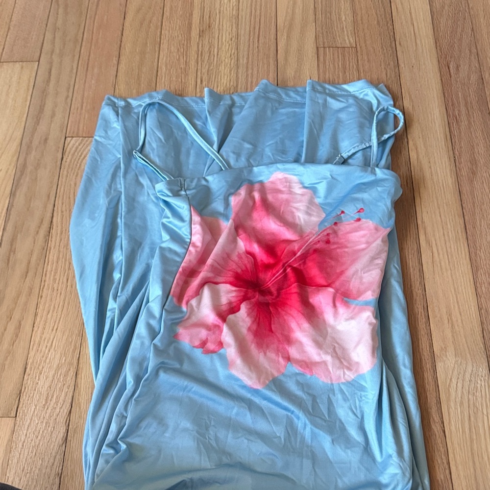 Aeropostale Blue Maxi Dress with Pink Floral Design